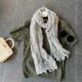 Women striped pleated long scarf versatile fashion neck wrap casual elegant accessory - White