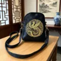 Chinese style embroidered black shoulder cross-body bag for women, ethnic design handbag. - Dragon and Phoenix
