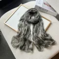 Detailed view of a stylish pleated long scarf in deep green, lightweight and breathable. - 180cm / Light Yellow Zebra Pattern