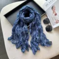 Detailed close-up of a blue crinkled cotton linen scarf featuring vintage pattern. - Unkut Blue Paisley