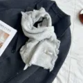 Cozy grey knitted scarf with frayed edge design, thick winter warm neck wrap for women. - 25x165 cm / Gray