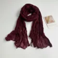 Burgundy crinkled cotton linen solid color scarf lightweight gauze shawl for women - 90*180cm / Burgundy