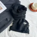 Black knitted winter scarf with lace fringe, thick warm neck warmer for women daily wear. - 25x165 cm / Black