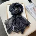 Black polka dot pleated scarf for women, elegant spring and autumn neck wrap shawl. - Black Polka Dot Floral