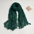 Dark green crinkled cotton linen scarf for women spring autumn solid color shawl. - 90*180cm / Green