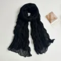 Korean retro black crinkled solid color linen scarf women spring autumn fashion shawl - 90*180cm / Black