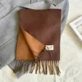 Cozy winter warm reversible imitation cashmere scarf for women with stylish fringe design. - Dark Coffee