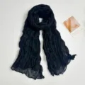 Black crinkled linen gauze scarf for women, versatile solid color fashion shawl accessory. - 90*180cm / Navy Blue