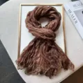 Korean style brown wrinkled polka dot linen scarf, elegant autumn spring accessory shawl. - Coffee
