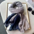 Fashion pleated color-block gradient scarf for women, elegant winter wrap and stylish shawl. - Advanced Beige Camel Navy