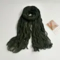 Dark green crinkled women scarf lightweight gauze solid color fashion casual shawl wrap - 90*180cm / Army Green