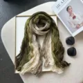 Fashion green white gradient crinkled scarf women autumn winter versatile shawl stylish decor - Grass Green