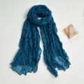 Blue crinkled solid color cotton linen scarf variant, lightweight spring autumn fashion shawl. - 90*180cm / Pleated Solid Blue