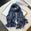 Autumn pleated long scarf for women, elegant navy blue vintage shawl and breathable wrap. - 180cm / Royal Blue Horse Pattern