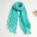 Mint green crinkled cotton linen scarf for women, lightweight spring and autumn solid color shawl. - 90*180cm / Emerald Green