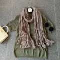 Women's brown white striped crinkled long scarf versatile fashion neck wrap accessory - Light Coffee