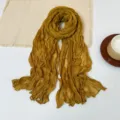 Women vintage solid color crinkled cotton linen scarf autumn soft casual long shawl wrap - 90*180cm / Turmeric