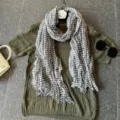 Women striped pleated long scarf versatile casual neck wrap fashionable daily accessory - Light Gray