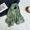Green crinkled linen scarf women lightweight breathable solid color spring autumn shawl - 90*180cm / Bean Green