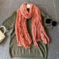 Women pleated striped long scarf casual versatile neck wrap fashionable orange accessory - Orange