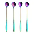 Rainbow stainless steel long handled flower coffee spoons, set of four decorative dessert spoons. - Iridescent 4-Piece Set / AB Color