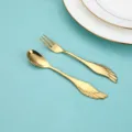 Gold stainless steel spoon and fork tableware set with creative angel wing handle for dessert coffee - Gold