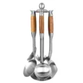 Stainless steel kitchen utensil set with wood handle 7-piece cooking tools stand holder - Storage Rack