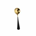 Stainless steel round spoon black and gold dessert spoon 16cm tableware kitchen tool - Black Gold