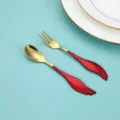 Stainless steel cutlery set with creative red wing handle, gold spoon and fork for dessert coffee. - Red Gold