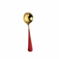 Stainless steel round spoon red and gold color dessert ice cream spoon 16cm long tableware - Red Gold