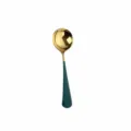 304 stainless steel round spoon with gold bowl and green handle, 16cm length for home use. - Green Gold