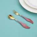 Stainless steel cutlery set with creative wing handle, perfect for dessert, coffee, cake, and fruit. - Pink Gold