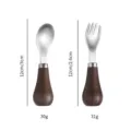 Stainless steel kids spoon and fork set, wooden handle baby feeding tableware, 2pcs. - Fork and Spoon Set / Set / Original Color
