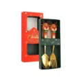 Christmas stainless steel cutlery set with cute reindeer handle, gold spoon and fork gift box. - Santa Spoon and Fork Set / 2-Piece Gift Box Set / Gold