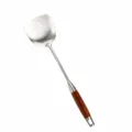 Stainless steel wok spatula with ergonomic wooden handle for kitchen cooking, 39cm length. - Turner Spatula