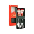 Christmas stainless steel cutlery set with cute Santa Claus handles and gift box packaging. - Santa Spoon and Fork Set / 2-Piece Gift Box Set / Silver