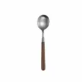 Stainless steel spoon with wooden handle, elegant dinnerware for kitchen and dining table. - Round Spoon