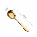 Stainless steel golden flat bottom dessert spoon with dimension and weight specs for home use. - S / Gold