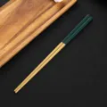 Stainless steel square chopsticks green and gold color variant, modern luxury tableware. - Green and Gold