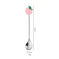 Stainless steel cute peach coffee stirring spoon, dessert spoon with ceramic or silicone fruit charm. - Peach Silver Spoon