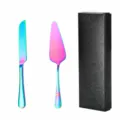 Stainless steel cake knife and server set with gift box for baking pizza cheese pastry - 2-Piece Set with Gift Box / AB Color