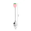 Cute strawberry silicone stainless steel spoon creative coffee mixing dessert spoon 16cm long - Pink Strawberry Silver Spoon