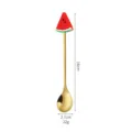 Gold stainless steel spoon with cute watermelon decor, 16cm long coffee stirring spoon dessert tool. - Watermelon Gold Spoon
