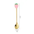 Stainless steel coffee stirring spoon with cute pink strawberry handle, 16cm length. - Pink Strawberry Gold Spoon