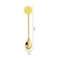 Gold stainless steel spoon with cute yellow lemon decor, 16cm long coffee stirring tool. - Lemon Slice Gold Spoon