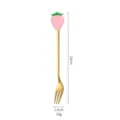 Gold stainless steel fruit fork with pink strawberry handle, cute dessert and spoon, 16cm - Pink Strawberry Gold Fork