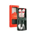 Christmas stainless steel cutlery set with cute snowman handle and gift box packaging - Snowman Spoon and Fork Set / 2-Piece Gift Box Set / Silver