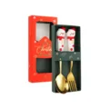 Christmas stainless steel cutlery set with cute snowman handle spoon and fork in gift box - Snowman Spoon and Fork Set / 2-Piece Gift Box Set / Gold