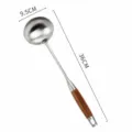 Stainless steel soup ladle with wooden handle, 36cm kitchen cooking spoon utensil. - Soup Spoon