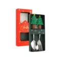 Christmas Stainless Steel Spoon Fork Gift Set Holiday Tableware Cute Tree Handle - Christmas Tree Spoon and Fork Set / 2-Piece Gift Box Set / Silver